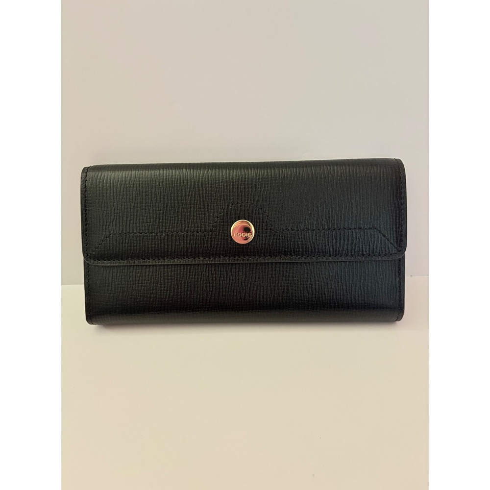 Lodis Under Lock & Key RFID Leather Clutch Wallet Black Tan NWOT